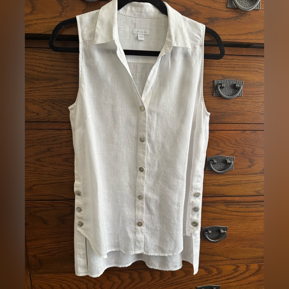 J Jill Sleeveless Button-Front White Linen Top- Size S - Picture 3 of 12